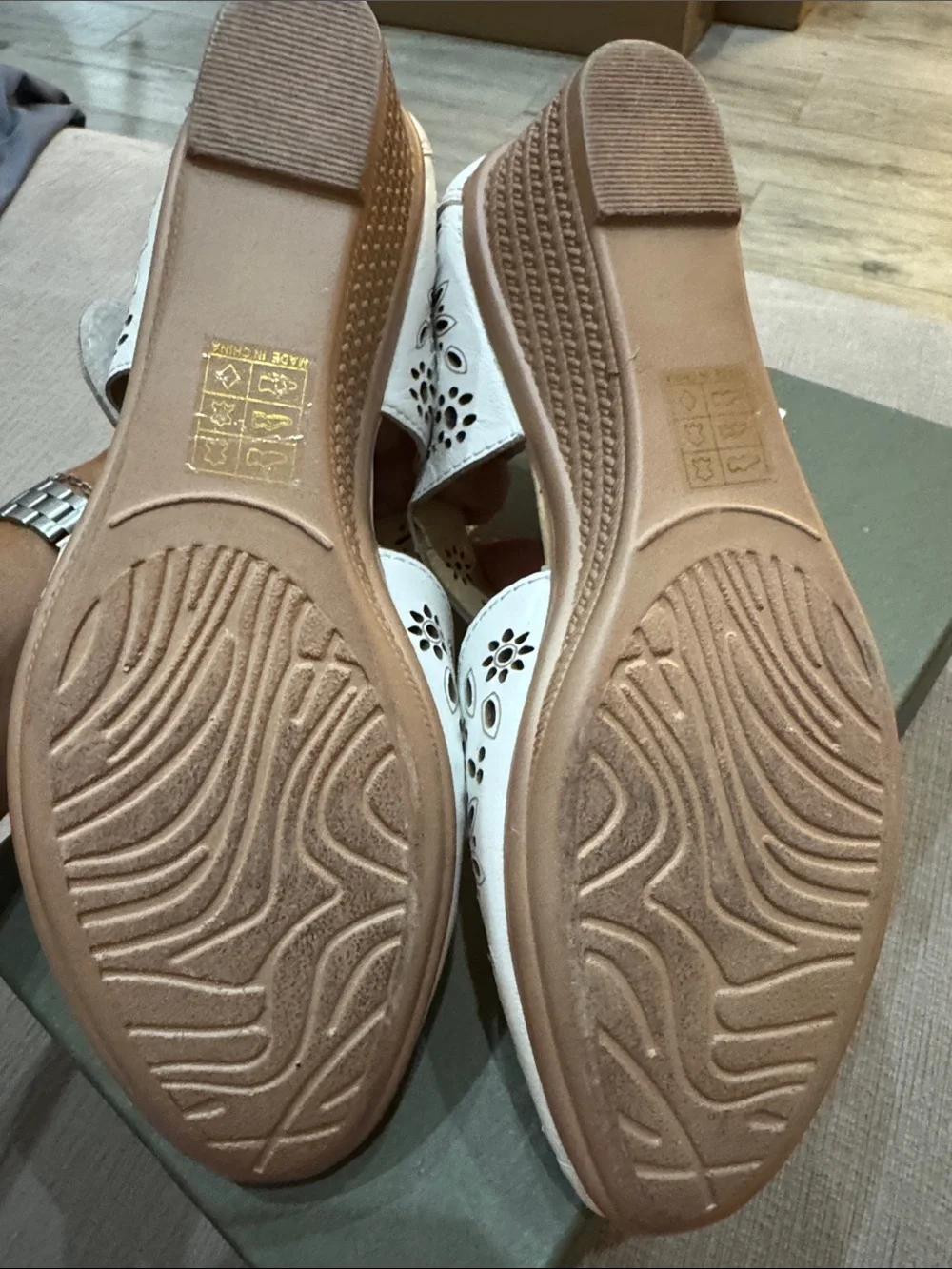 Spring Step NWT White Laser-Cut Mary Jane Flats with Ankle Strap